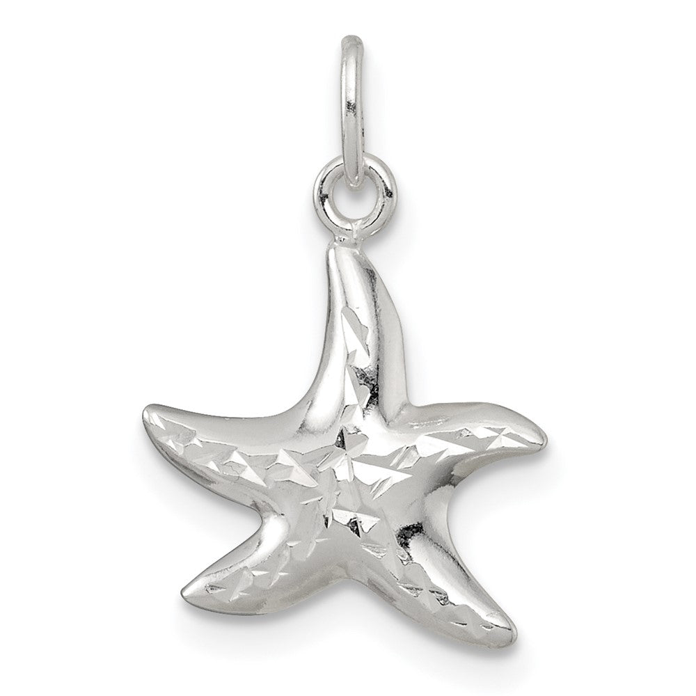 Sterling Silver Polished and Diamond-cut 3-D Starfish Pendant