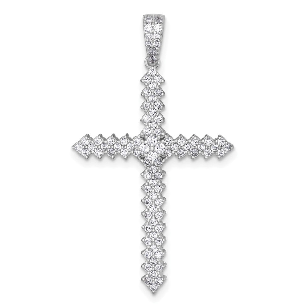 Sterling Silver Rhodium-plated Polished Pave CZ Cross Pendant