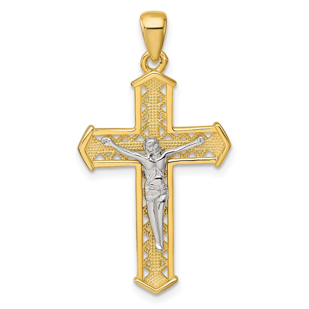 Sterling Silver Rhod-plated Gold-tone Polished Crucifix Cross Pendant