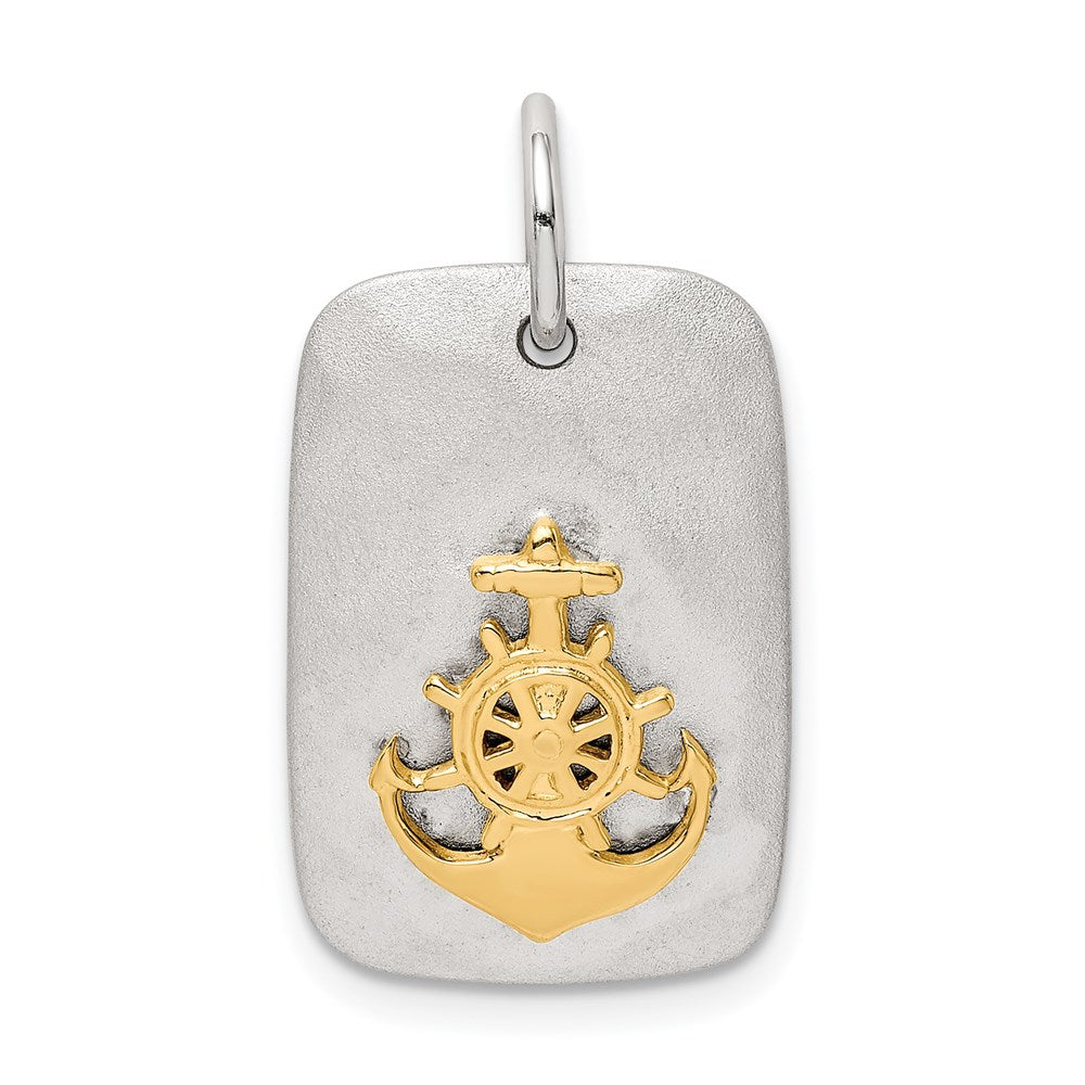 Sterling Silver Gold-Tone Anchor Brushed Pendant