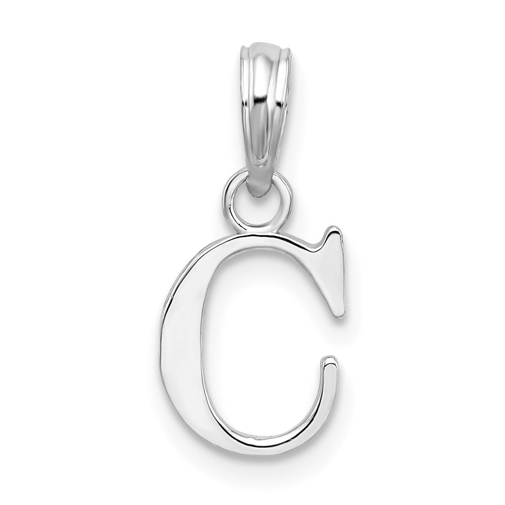 Sterling Silver Rhodium-plated Polished Block Initial -C- Pendant