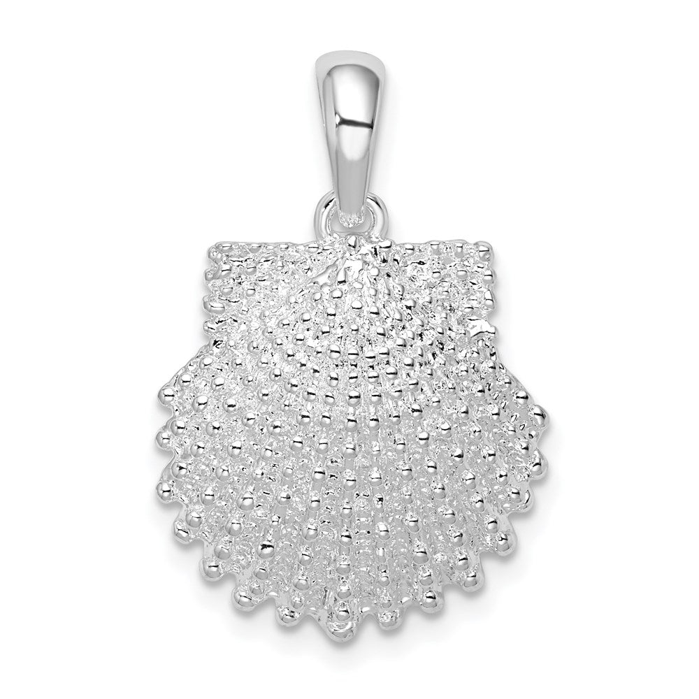 Sterling Silver Rhodium-plated Polished Beaded Scallop Shell Pendant