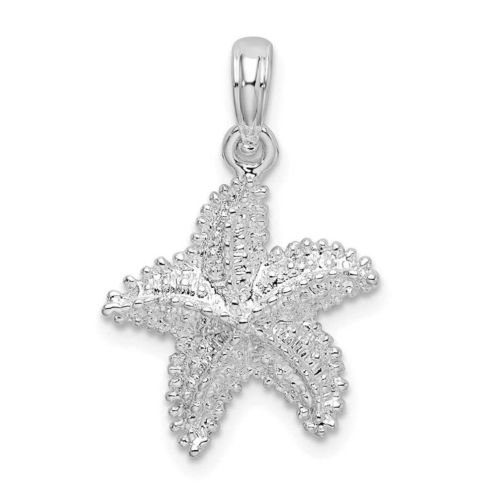 Sterling Silver Rhodium-plated Polished Beaded Starfish Pendant