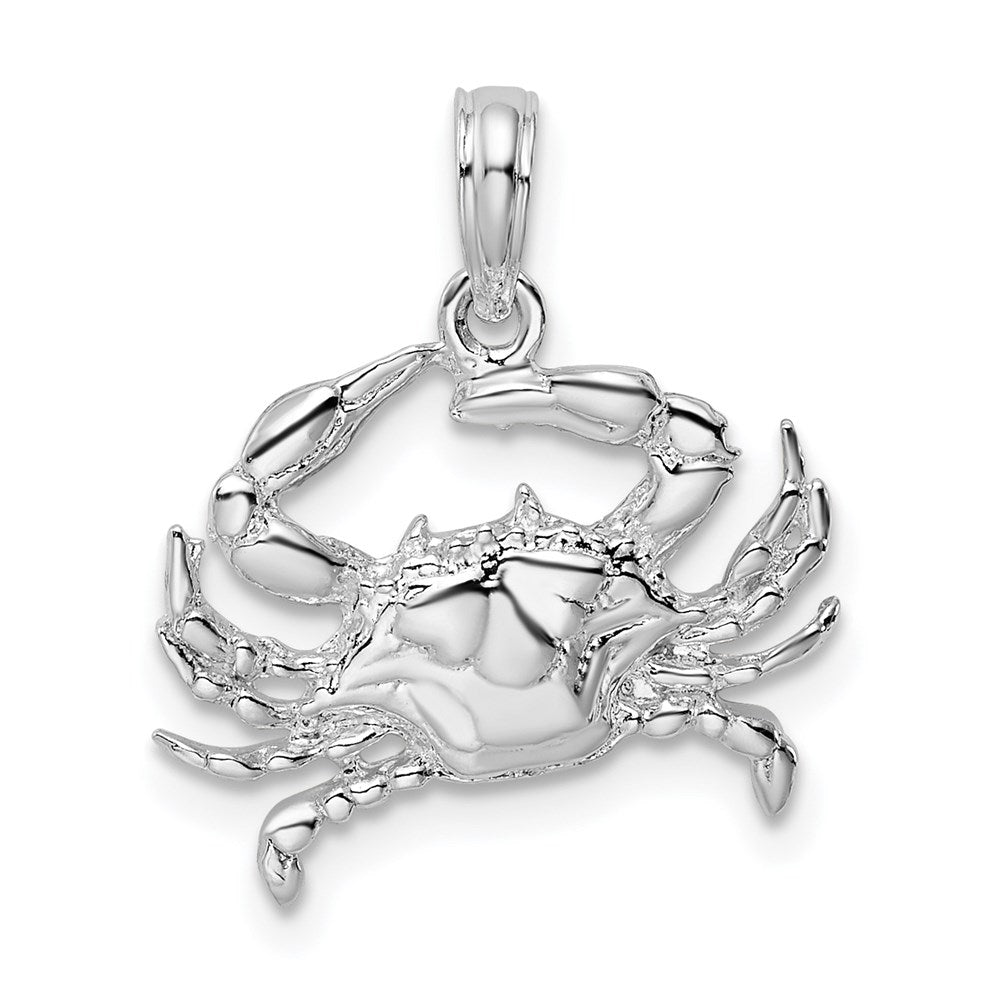 Sterling Silver Rhodium-plated Polished Blue Crab Pendant