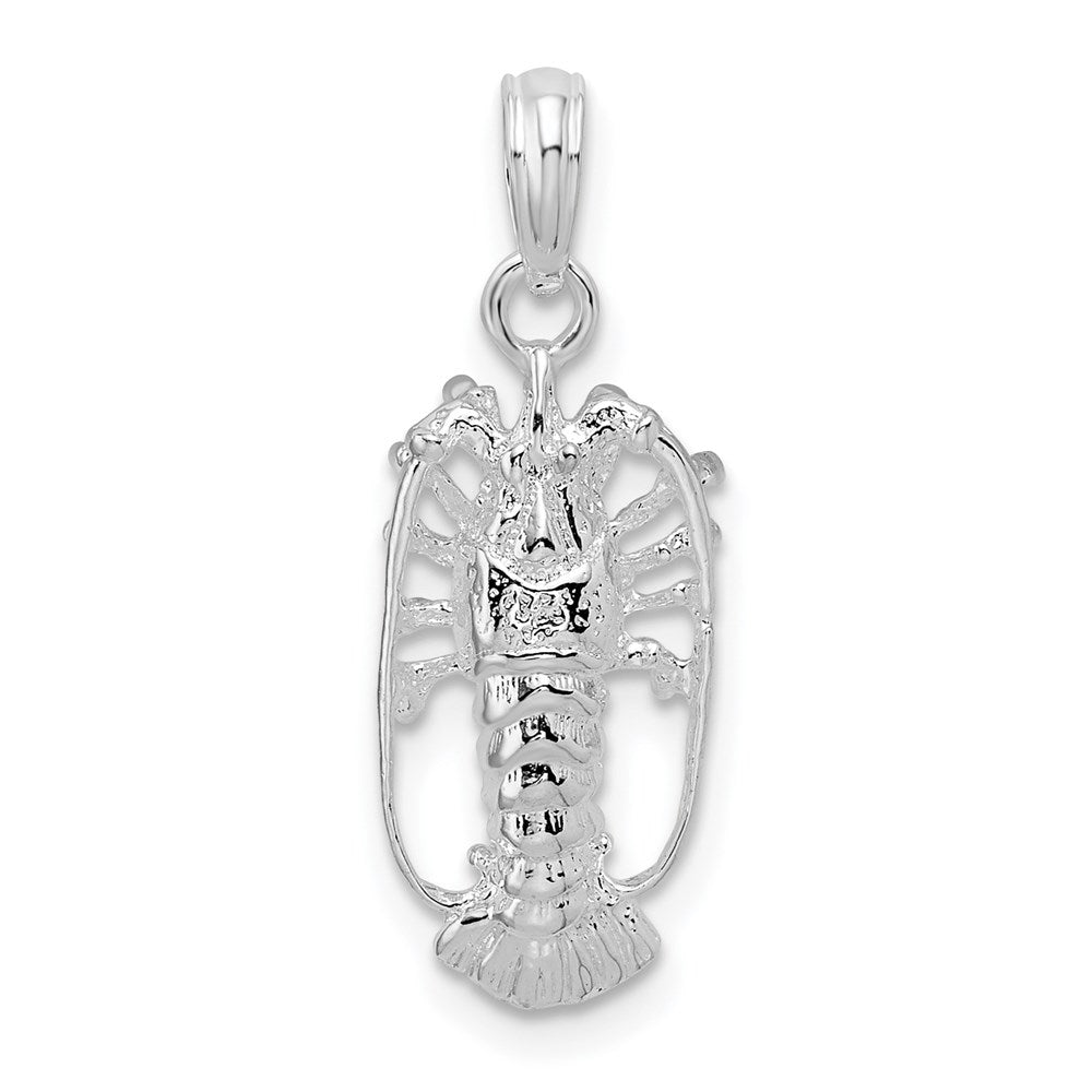 Sterling Silver Rhodium-plated Polished Small Florida Lobster Pendant