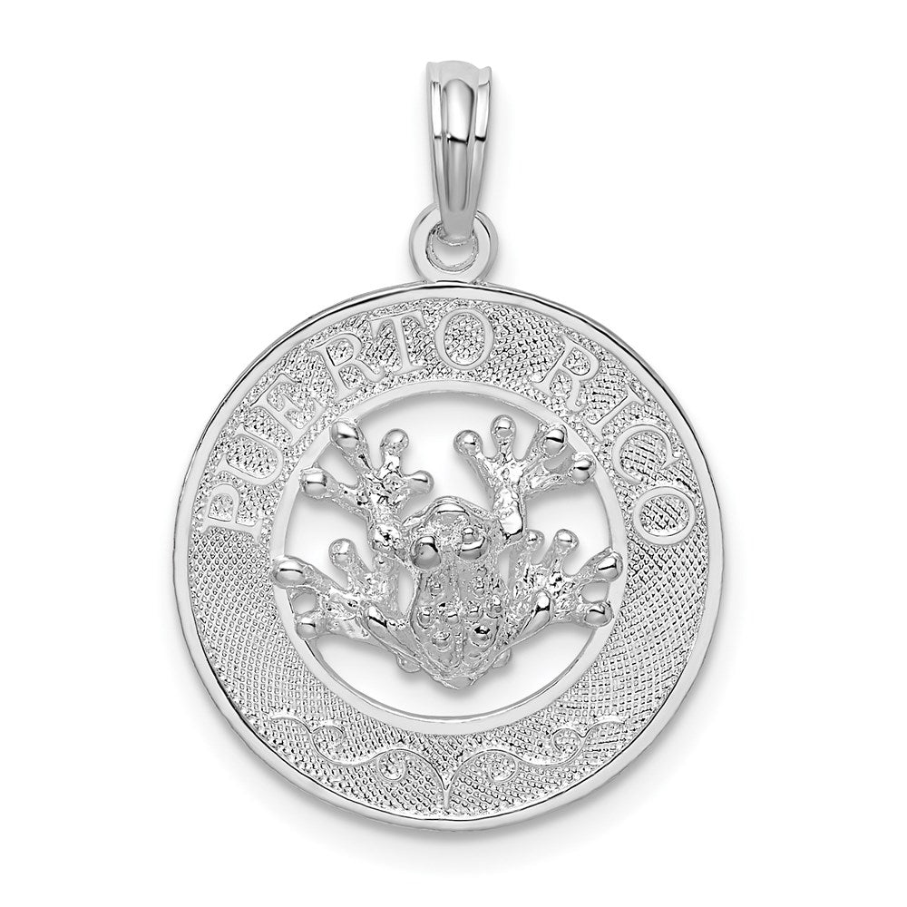 Sterling Silver Rhodium-plated Polished Puerto Rico Circle Frog Pendant