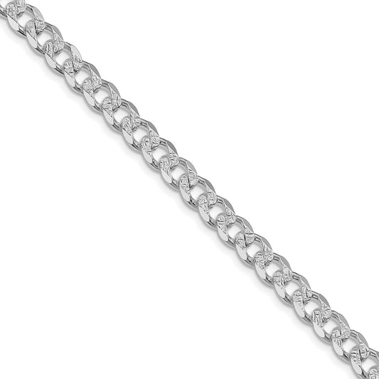 Sterling Silver Rhodium-plated 7mm Pavé Curb Chain