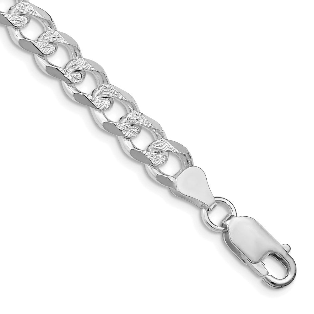 Sterling Silver Rhodium-plated 7.5mm Pavé Curb Chain