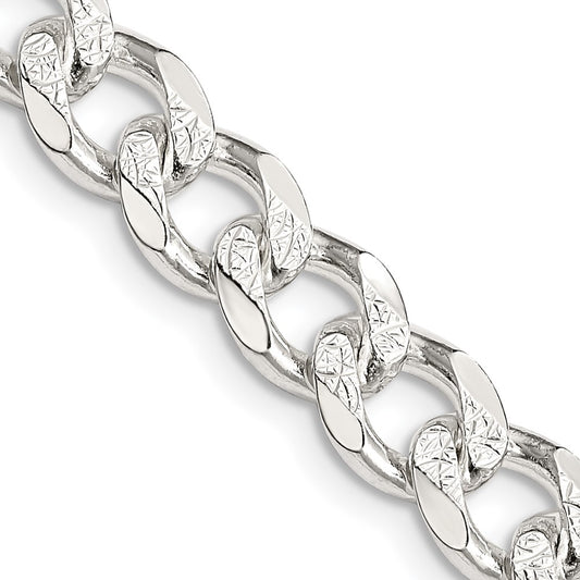 Sterling Silver 8.3mm Pavé Curb Chain