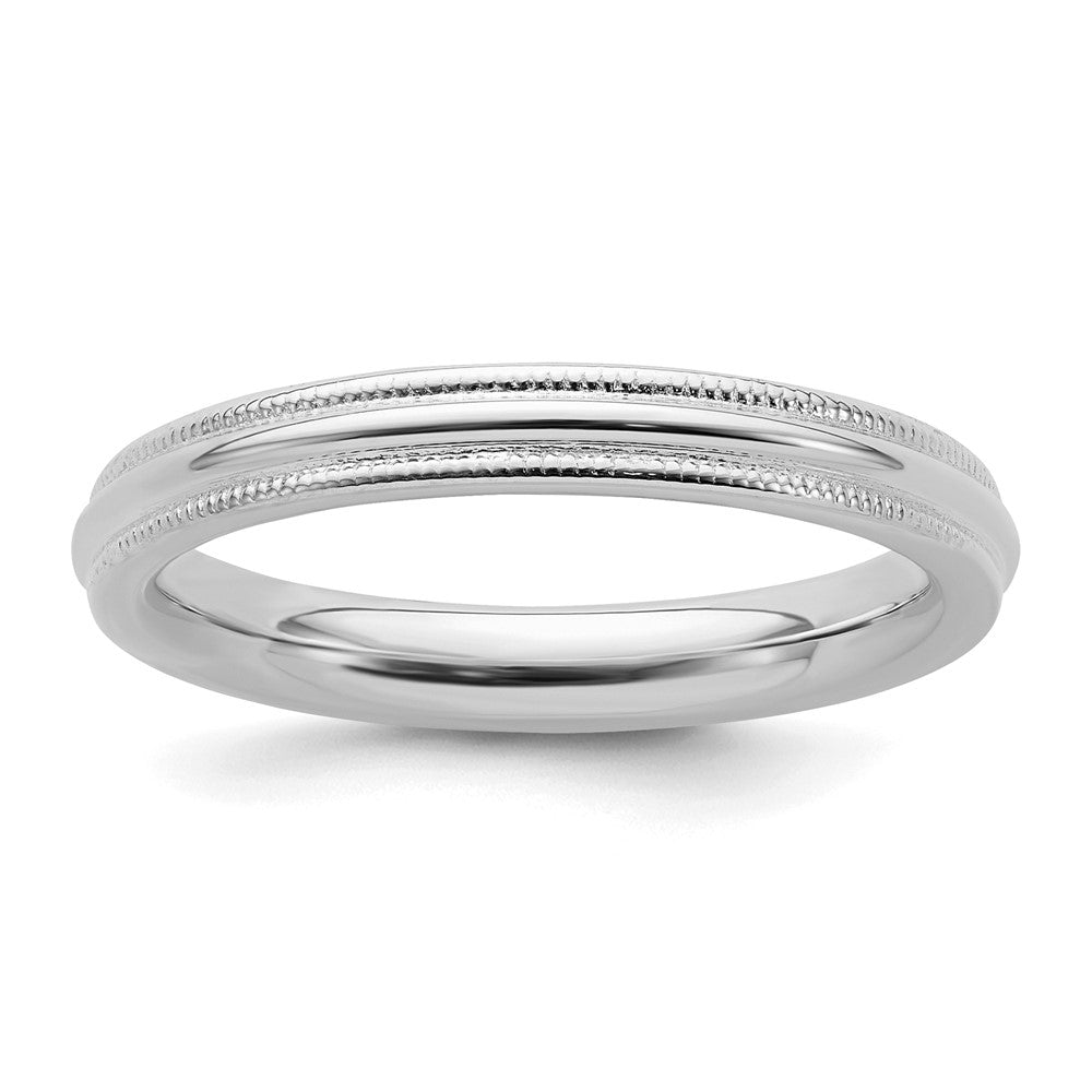 Sterling Silver Rhodium-plated 3mm Comfort Fit Milgrain Size 9 Band