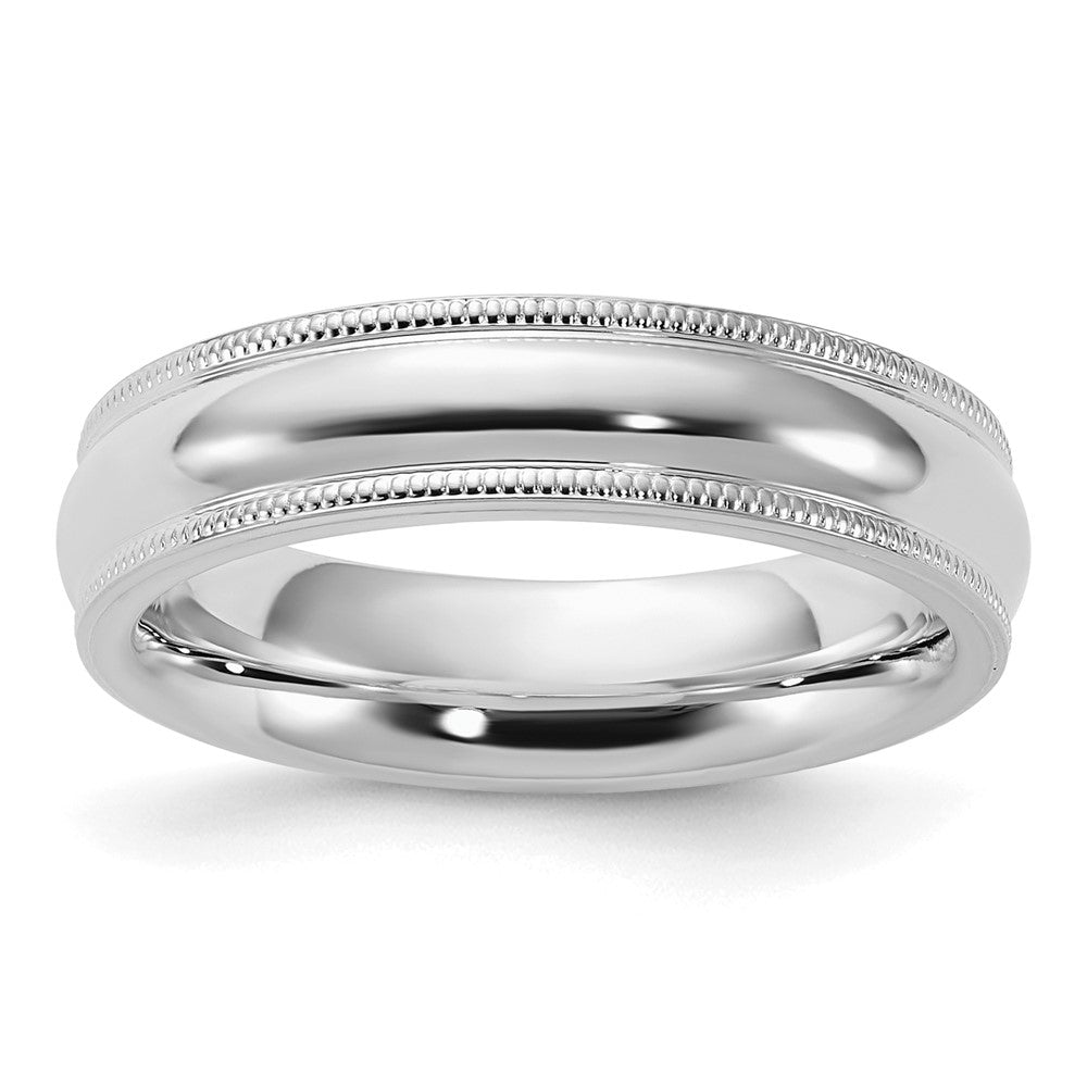 Sterling Silver Rhodium-plated 5mm Comfort Fit Milgrain Size 12.5 Band
