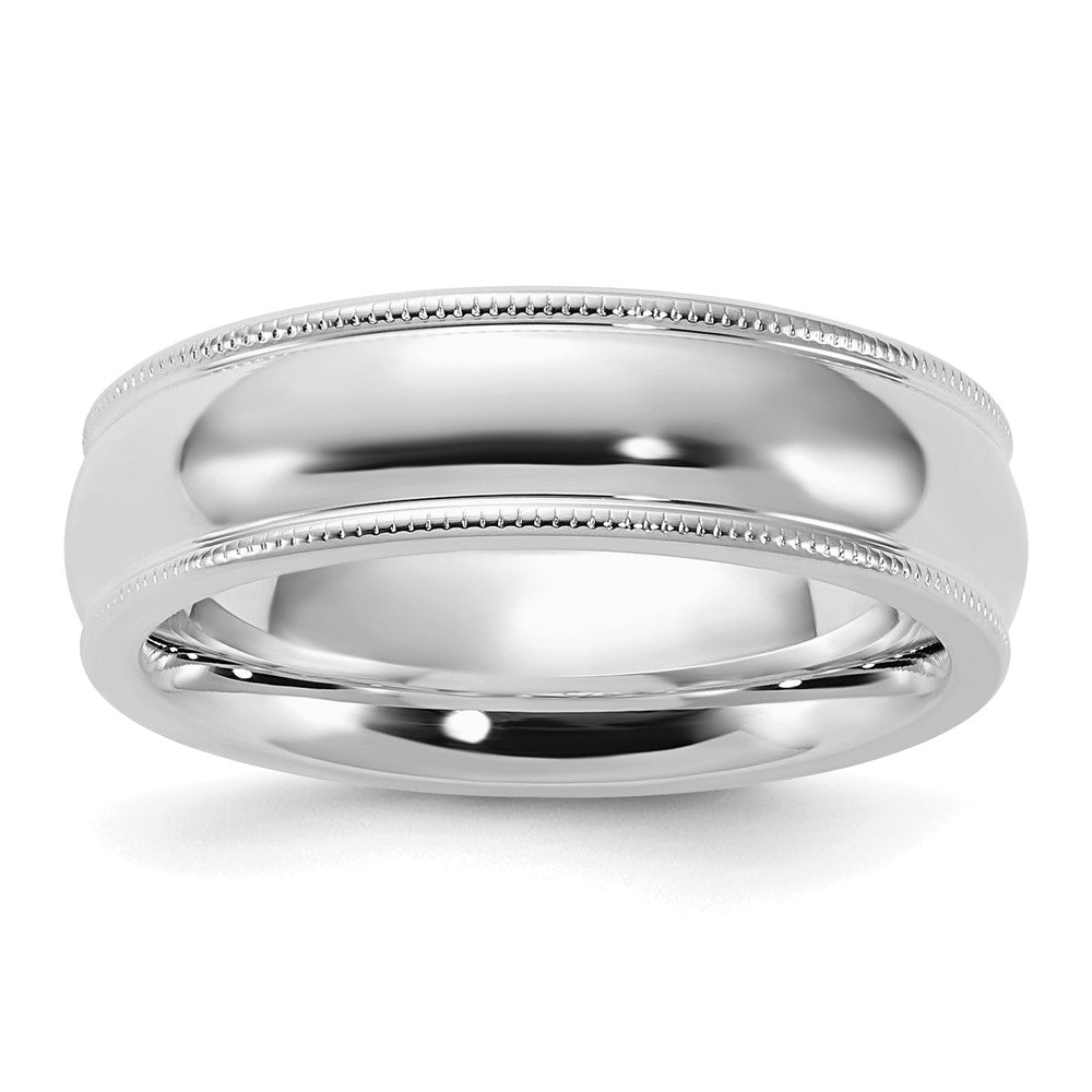 Sterling Silver Rhodium-plated 6mm Comfort Fit Milgrain Size 6.5 Band
