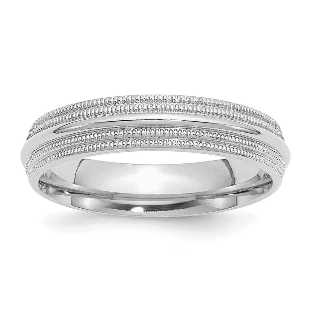 SSilver Rhodium-plated 5mm Comfort Fit Double Milgrain Size 5 Band