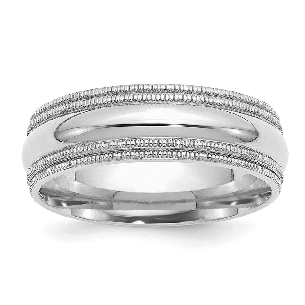 Sterling Silver Rh-plated 7mm Comfort Fit Double Milgrain Size 10 Band