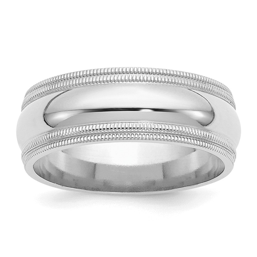 Sterling Silver Rh-plated 8mm Comfort Fit Double Milgrain Size 10.5 Band