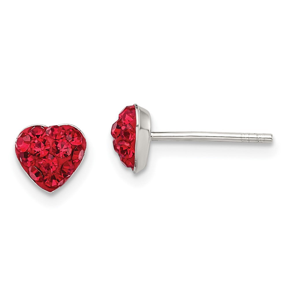 Sterling Silver Rhod-plated Red Preciosa Crystal Heart Post Stud Earrings
