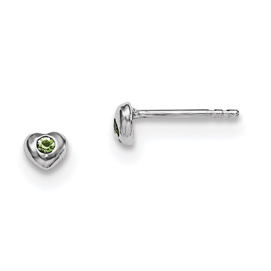 Sterling Silver Madi K RH-pltd Aug Lt Grn Preciosa Crystal Heart Earrings