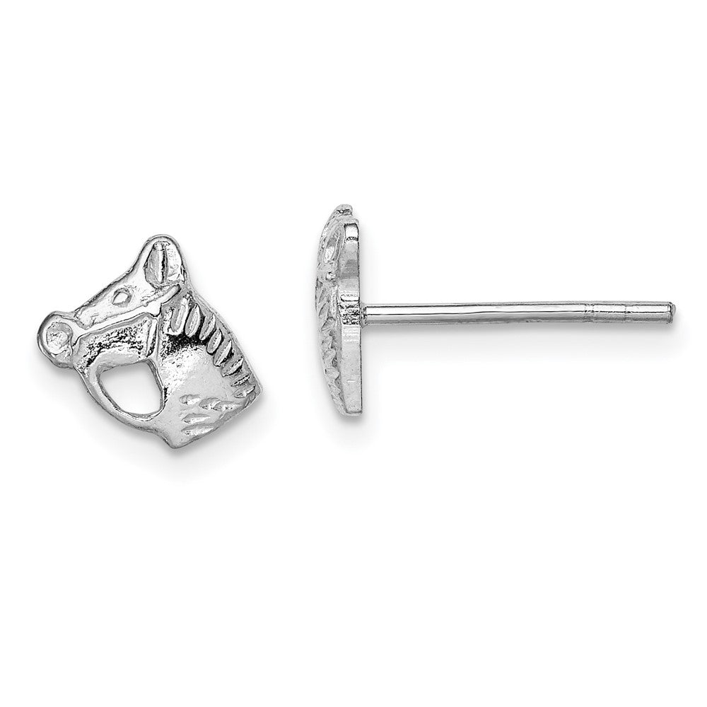 Sterling Silver RH-plated Polished Horse Head Children's Post Earrings