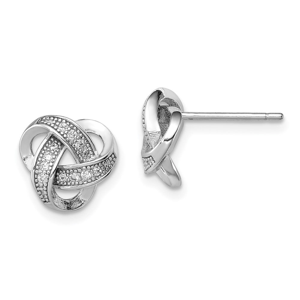 Sterling Silver Rhodium-plated CZ Micropavé Love Knot Post Earrings