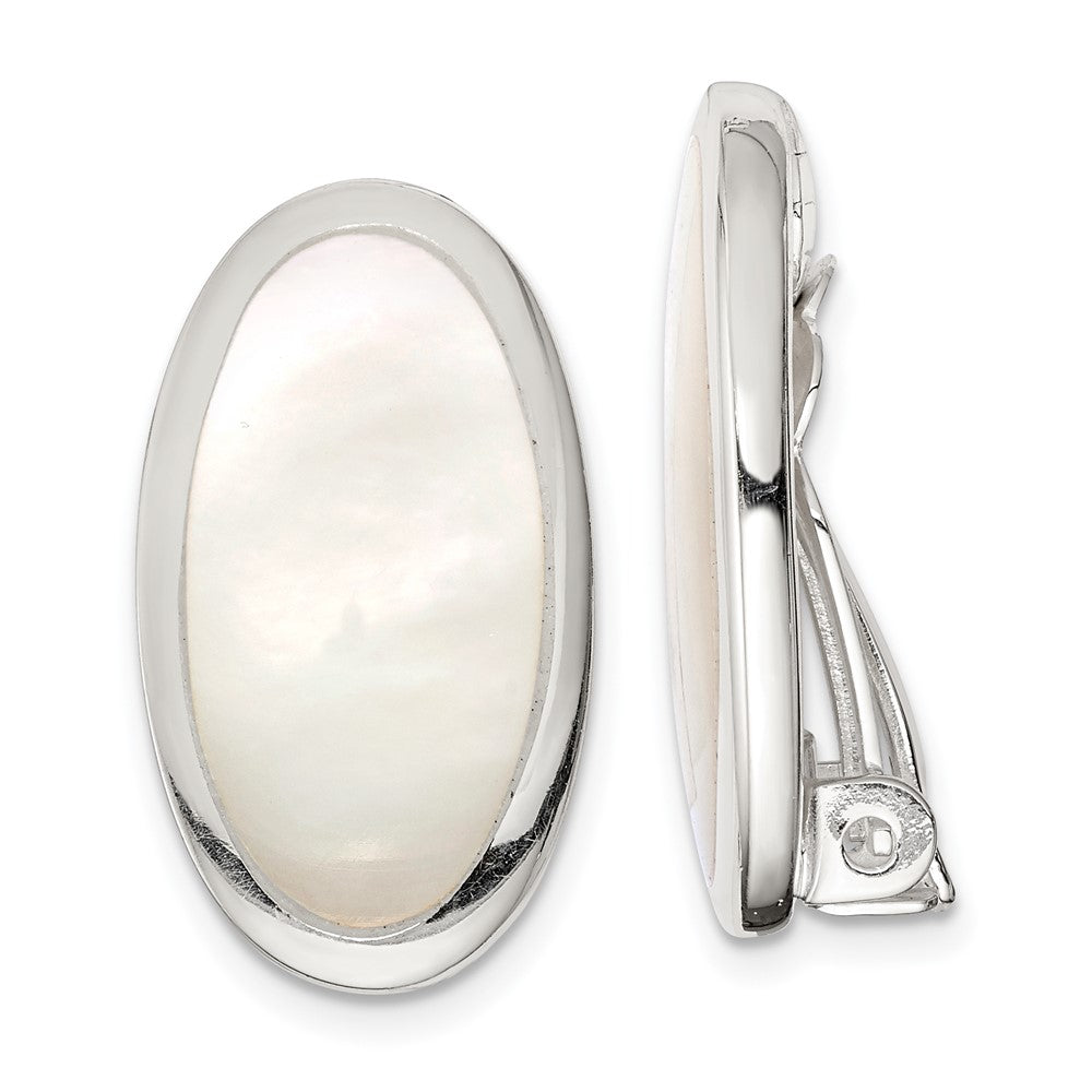 Sterling Silver RH-plated Polished Mother of Pearl Non Pierced Earrings