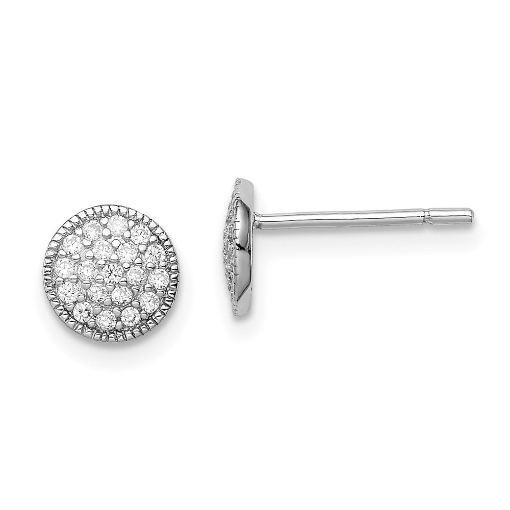 Sterling Silver Rhodium-plated Polished Pavé CZ 7mm Circle Post Earrings