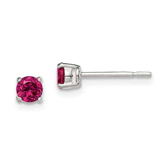 Sterling Silver Polished 4mm Round Red Glass Stud Earrings