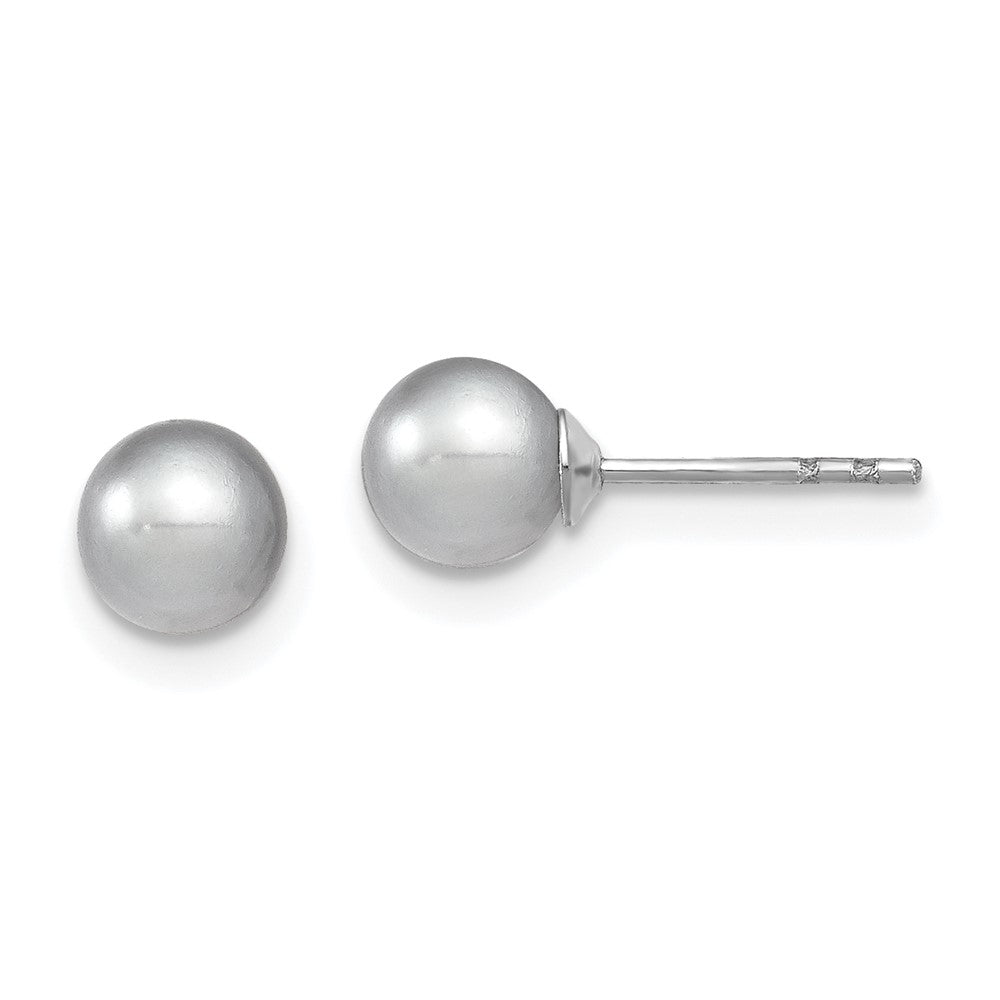 SSilver Rhodium-plated 5-6mm Grey FW Cultured Round Pearl Stud Earrings