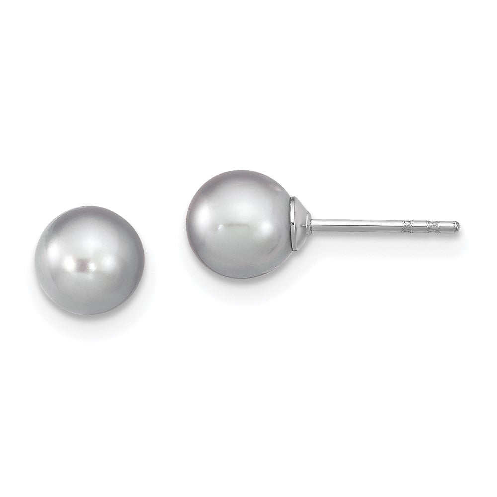 Sterling Silver RH 6-7mm Grey FW Cultured Round Pearl Stud Earrings