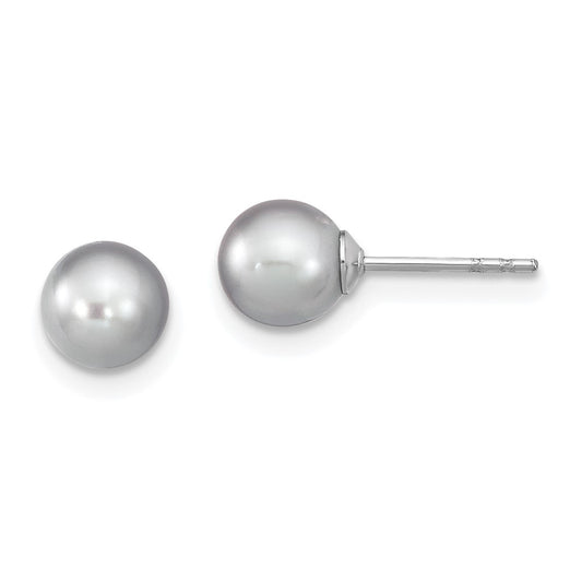 Sterling Silver RH 6-7mm Grey FW Cultured Round Pearl Stud Earrings