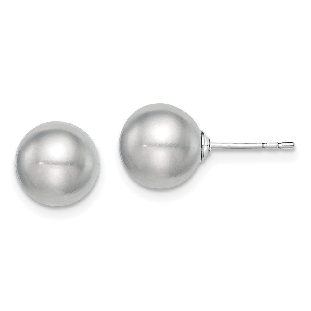 Sterling Silver Rh-plated 8-9mm Grey FW Cultured Round Pearl Stud Earrings