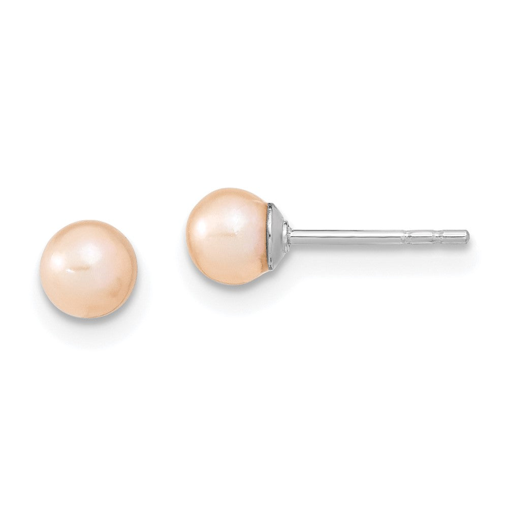 Sterling Silver RH 4-5mm Pink FW Cultured Round Pearl Stud Earrings