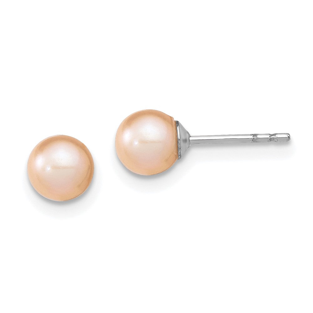 Sterling Silver RH 5-6mm Pink FW Cultured Round Pearl Stud Earrings
