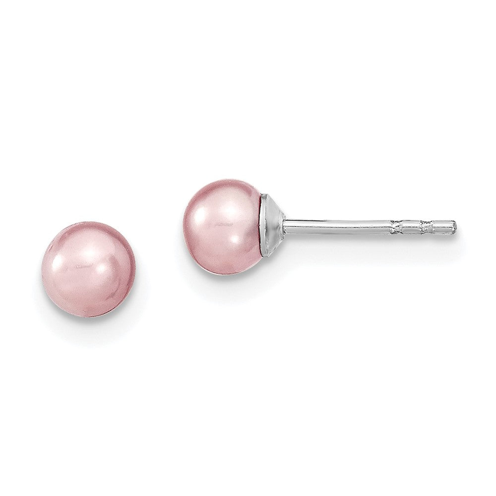Sterling Silver Rhodium-plated 4-5mm Purple FWC Round Pearl Stud Earrings
