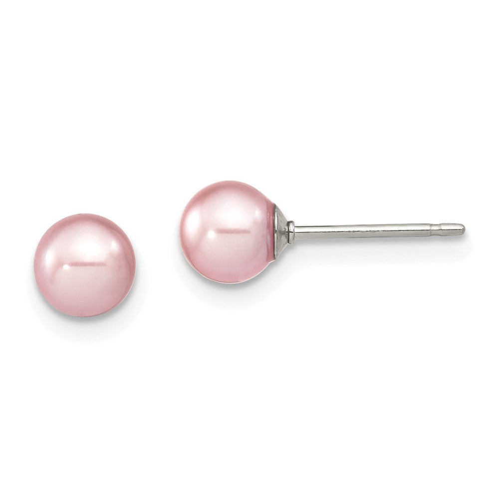 Sterling Silver Rh-plated 5-6mm Purple FW Cultured Round Pearl Stud Earring