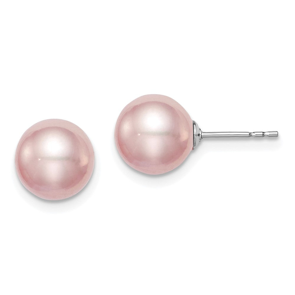 Sterling Silver Rh-plated 8-9mm Purple FW Cultured Round Pearl Stud Earring