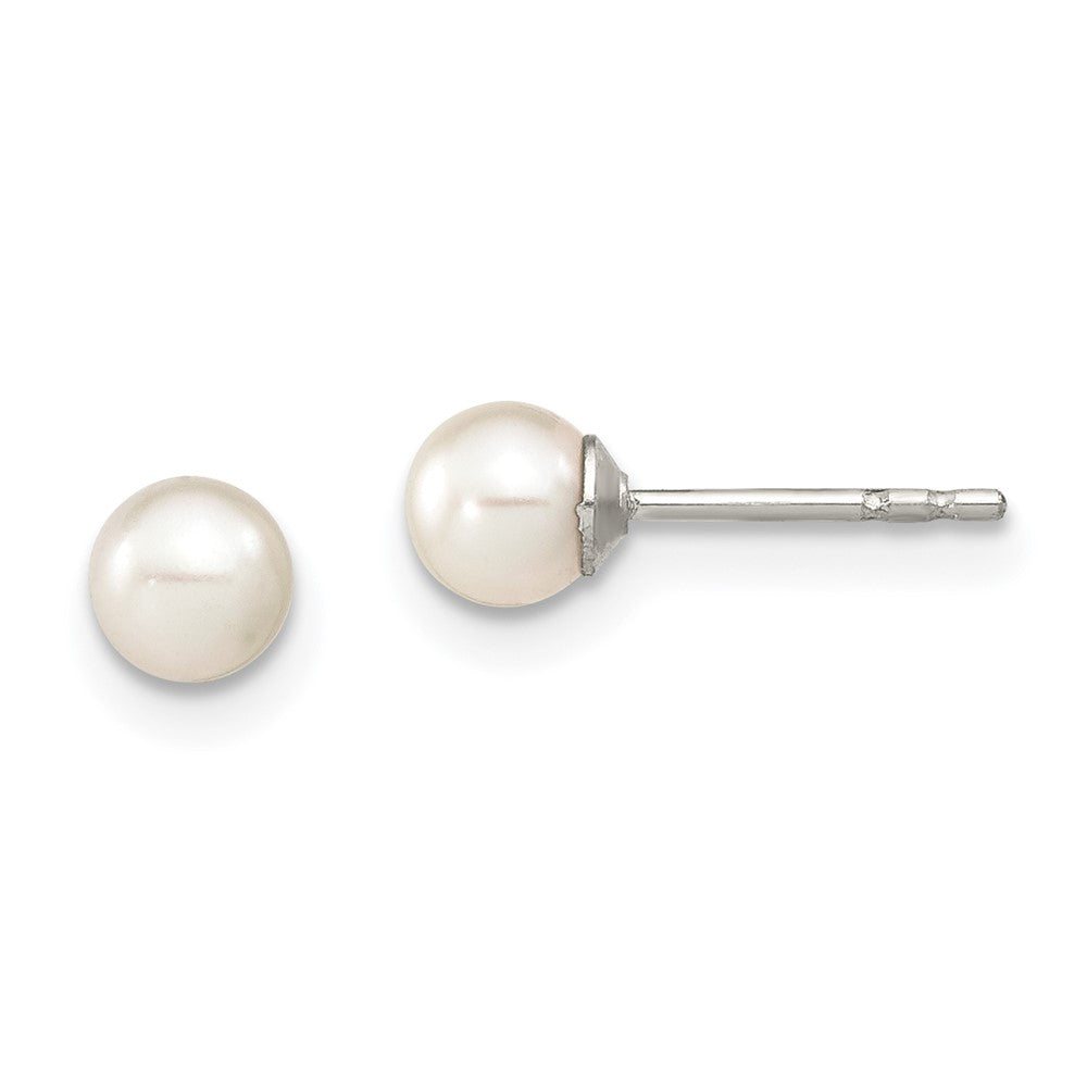 Sterling Silver Rh-plated 4-5mm White FW Cultured Round Pearl Stud Earrings