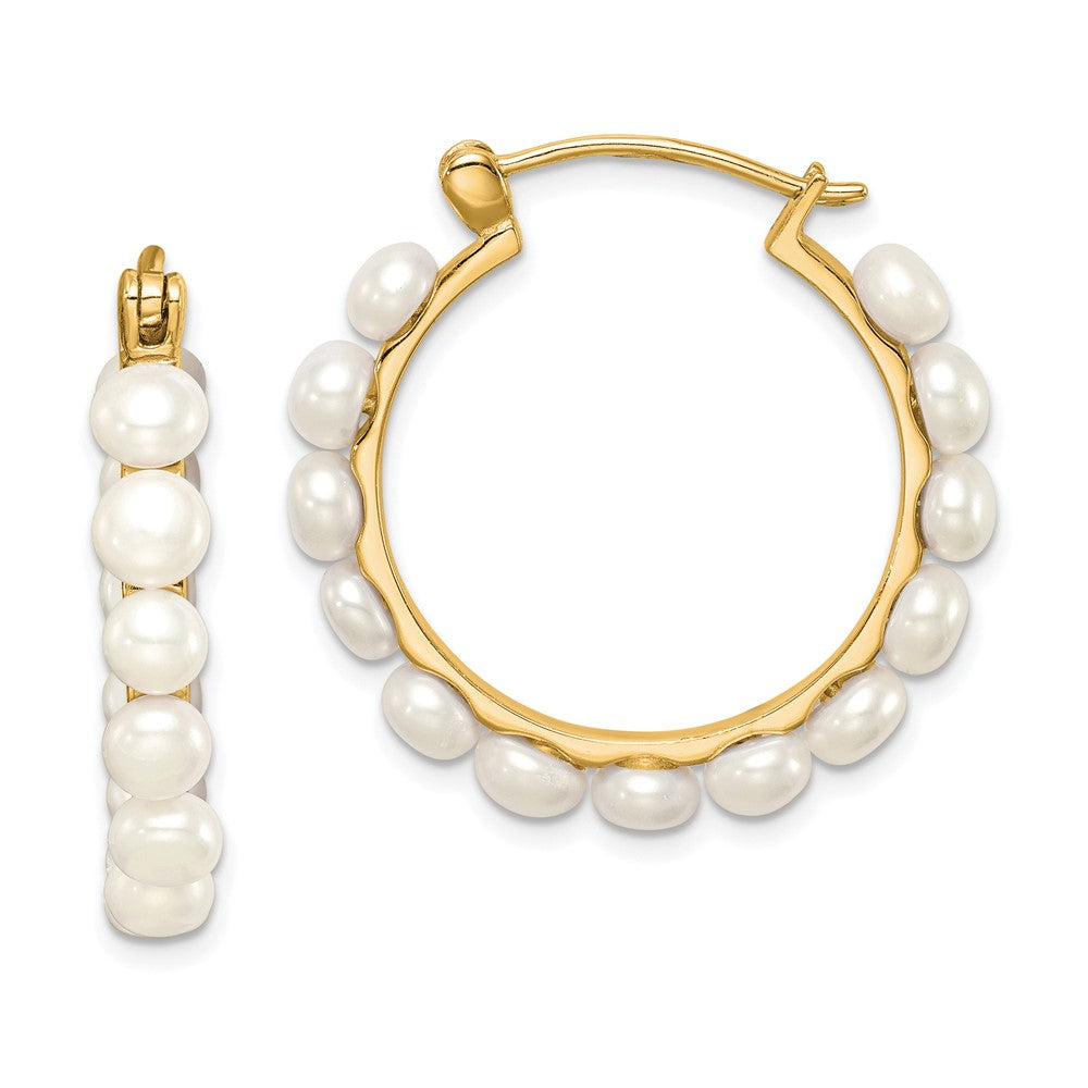 Sterling Silver Gold-plated 4-5mm FWC Pearl Hoop Earrings