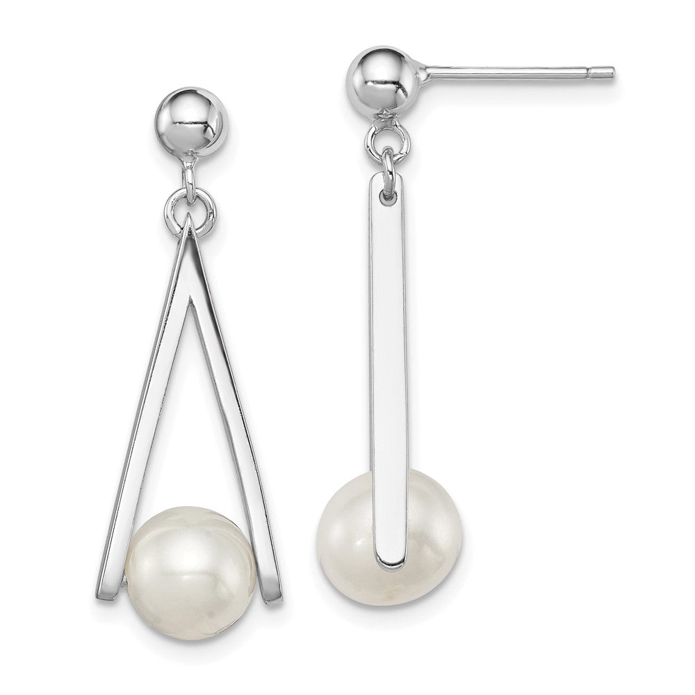 Sterling Silver Rhodium-plated 8-9mm White FWC Pearl Post Dangle
