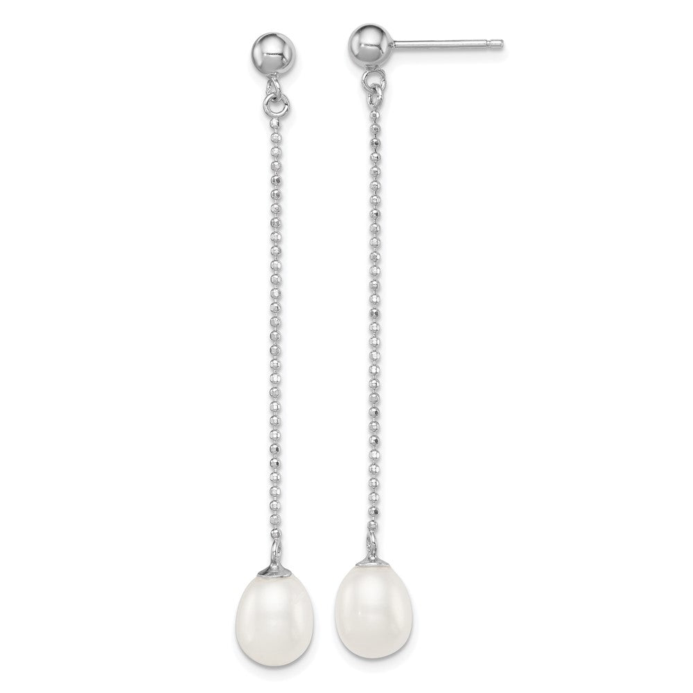 Sterling Silver Rhodium-plated 7-8mm White FWC Pearl Post Dangle Earrings