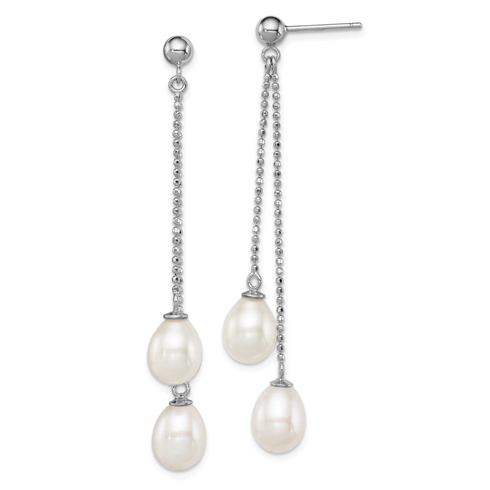 Sterling Silver Rhodium-plated 7-8mm White FWC Pearl Post Dangle Earrings