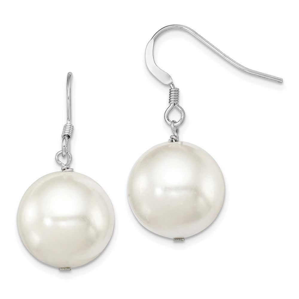 Sterling Silver Rhodium-plated 14-15mm Round Shell Pearl Dangle Earrings