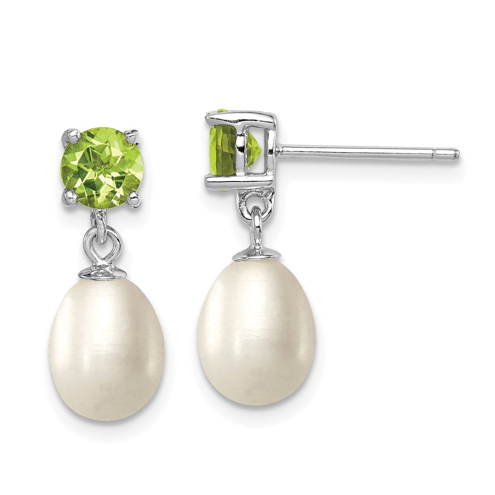 Sterling Silver RH Peridot 7-8mm FW Cultured Pearl Teardrop Earrings