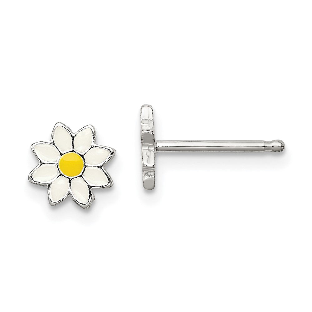 Sterling Silver Polished & Enameled Flower Children's Post Earrings