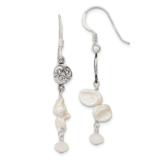 Sterling Silver Polished FWC Pearl & Moonstone Dangle Earrings