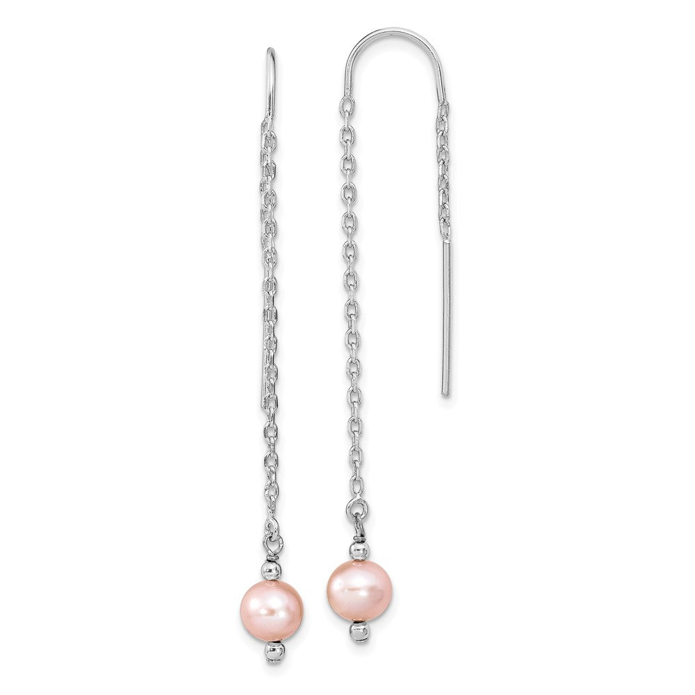 Sterling Silver Rhodium-plated 6-7mm Pink FWC Pearl Threader Earrings