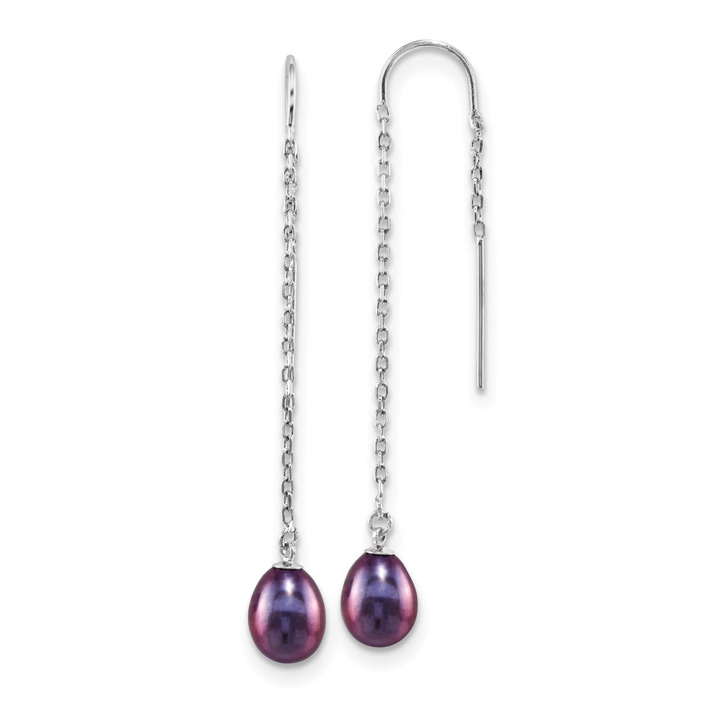 Sterling Silver RH-plated 7-8mm Black FWC Pearl Threader Earrings