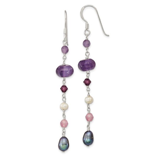 SS FWC Black & White Pearl/Amethyst/Lavender Jade Dangle Earrings
