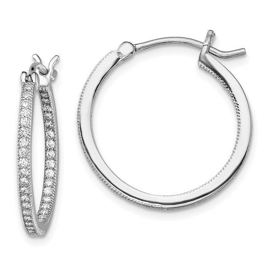 Sterling Silver Rhodium-plated Micro Pavé CZ In/Out Hoops