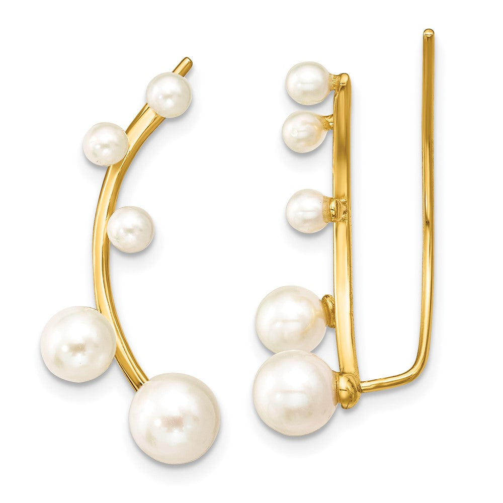 Sterling Silver Gold-tone White 3-6mm FWC Pearl Ear Climber Earrings