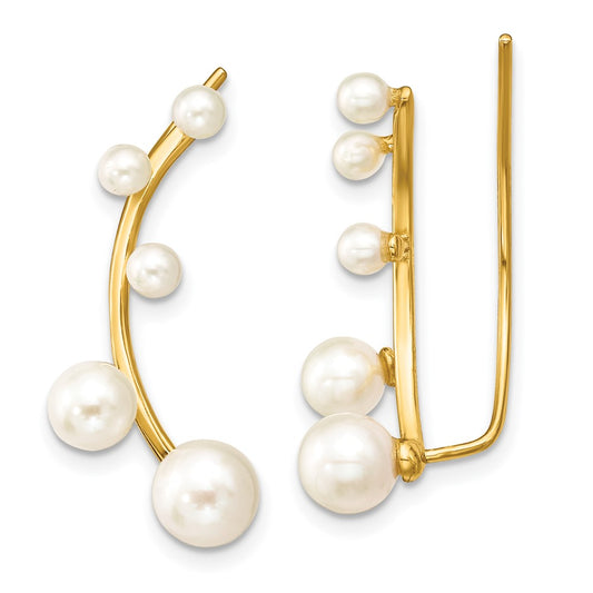 Sterling Silver Gold-tone White 3-6mm FWC Pearl Ear Climber Earrings